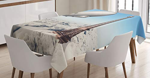 ABAKUHAUS Paris Tischdecke, Französischer Paris Eiffelturm, Für den Inn und Outdoor Bereich geeignet Waschbar Druck Klar Kein Verblassen, 140 x 240 cm, Blau grau