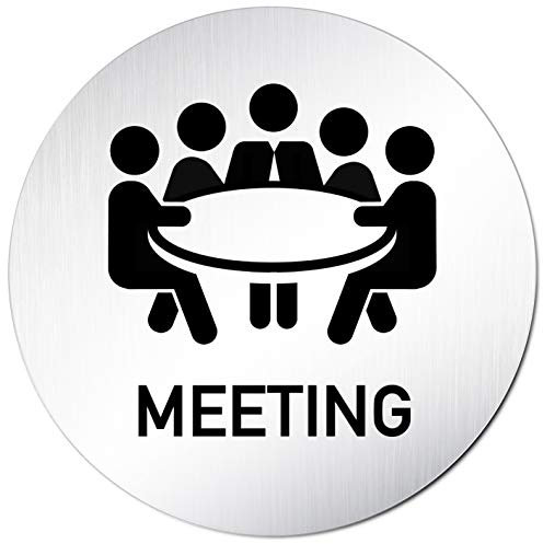 Kinekt3d Leitsysteme - Targhetta per Porta, Rotonda, 100 mm Ø • Meeting 003 • 1,5 mm Alluminio Pieno Materiale (anodizzato) • Effetto Acciaio Inox Levigato