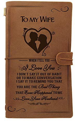 Notizbuch aus Leder mit Gravur To My Wife - Handgefertigtes Echtleder-Tagebuch zum Schreiben, Dichter, Reisende, als Tagebuch oder Lebensplaner - Valentinstag Weihnachten für Frau