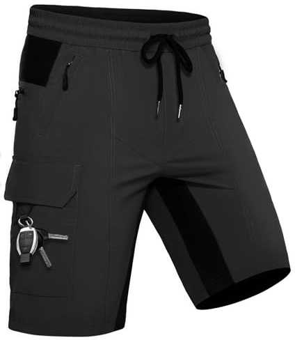 Wespornow Bermuda para Hombre con 5 Bolsillos, Pantalón Corto Deportivo de Secado Rápido para Deporte al Aire Libre, Elástico y Funcional para Trabajo, Senderismo y Trekking (Negro,M)