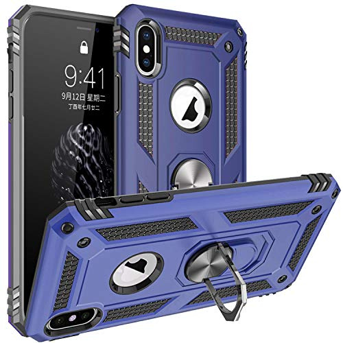 FETRIM Coque pour iPhone X, Étui Antichoc Cover Anti Housse avec Bague Rotatif Support pour Apple iPhone X/XS Bleu Marin
