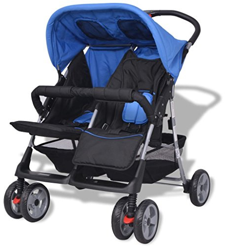 Passeggino Gemellare, Pieghevole con Schienale Reclinabile 3 Posizioni, Ruote Bloccabili 360°, Acciaio e Tessuto Oxford, per Bambini da 6 a 36 Mesi, fino a 15 kg Ciascuno