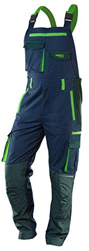 NEO TOOLS Herren Premium Arbeits-Latzhose, 62% Baumwolle, 35% Polyester, 3% Elasthan 250 g/m2, Gr. XS-3XL, Knie- und Schienbeinbereich mit Cordura, elastischer Gummibund und Y-Hosenträger