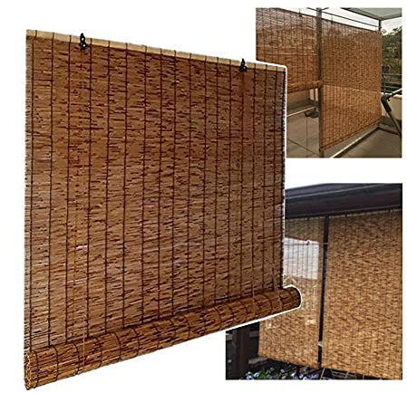 Uziqueif Bambus Sichtschutz, Balkon Sonnenschutz Bambusrollo Outdoor Vorhänge mit Lifter, Atmungsaktiv Jalousien Fenster Bambusvorhang, für Außen/Innen,L120CM x W200CM
