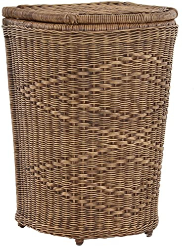 Edle Rattan Wäschetonne Wäschekorb mit Deckel Korb Aufbewahrung für Wäsche mit Inlett Wäschesammler (Vintage Braun)