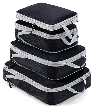 Meowoo 4-Delat Kompressionspackningsset – Compression Packing Cubes – Vattentät Resväskeorganisatör Med Dragkedja (XL, L, 2×M) – Platsbesparande för Handbagage & Resväska (Svart)