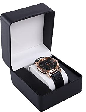JIHUOO Single Grid PU Leder Uhrenbox Uhrenetui Uhr Geschenkbox Uhr Box Schmuck Box mit Kissen Schwarz