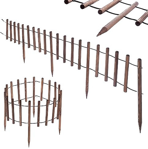 KADAX Cercado para arriates, valla de madera resistente a la intemperie, borde de bancales con conexión de alambre de acero, borde para césped, borde enrollable para jardín, parques o parques (55 x