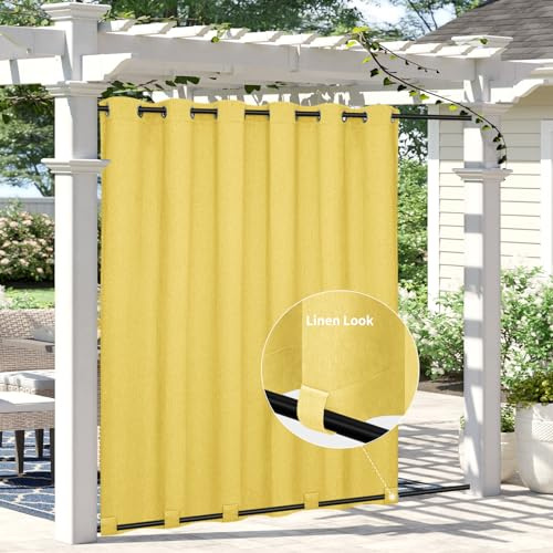 Easy-Going Outdoor-Vorhänge in Leinenoptik, wasserdicht, Winddicht, weich, dick, für den Außenbereich, für Terrasse, Pavillon, Ösen Oben und Schlaufen unten, 1 Panel, 279,4 x 213,4 cm, Gelb
