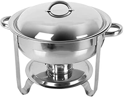 AidiOn Stainless Steel Chafing Dish Buffet Warmer Set, 5 Quart Round Chafer Dish with Lid & Lid Holder of Round Buffet Stove