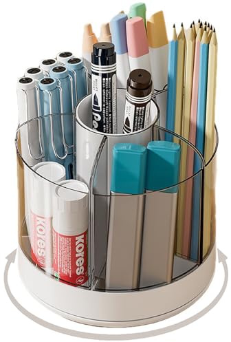 Csirnto 360° Drehbarer Stiftehalter | Stifte Organizer-Schreibtisch Organizer-Stifte Organizer mit 6 Fächer Abnehmbar | Stifteköcher für Kosmetika, Stifte, Schulbedarf, Bürobedarf | Weiß