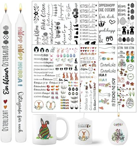 Ostern Kerzen Tattoo, 8 Stück Osterhase Kerzensticker, Kerzensticker Ostern, Ostern Kerzenfolie, Kerzentattoo, Kerzen Aufkleber Ostern, für Kerzen Keramik Tasse