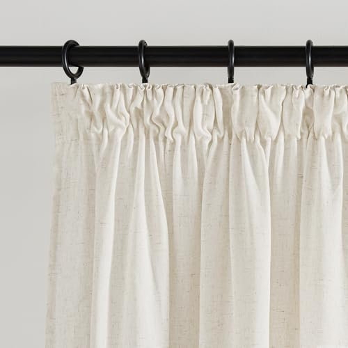 KGORGE Vorhang Leinen Kräuselband Gardinen Wohnzimmer 2er Set 145cm x 140cm(HxB) Leinenoptik Boho Leinenvorhang Halbtransparent Leinen, Naturfarbe