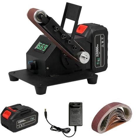 SIUKE Juego de máquina de lijado con cinta, Mini lijadora de banda de 350 W, amoladora de banco eléctrica, máquina de lijado, regulación continua de velocidad, amoladora pequeña, máquina pulidora con