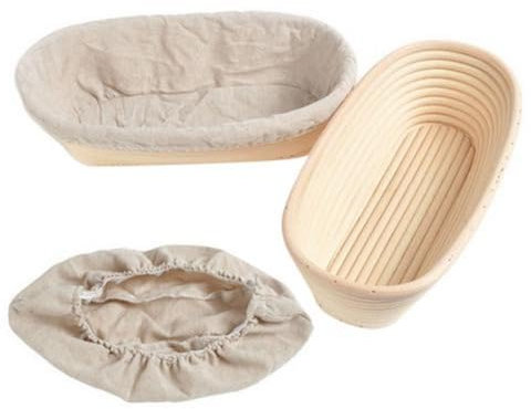 Juego de 2 cestas ovaladas a prueba de pan, cestas de ratán natural, cesta de prueba de madre con forro de tela de lino para panaderos profesionales en casa, herramientas para hacer pan