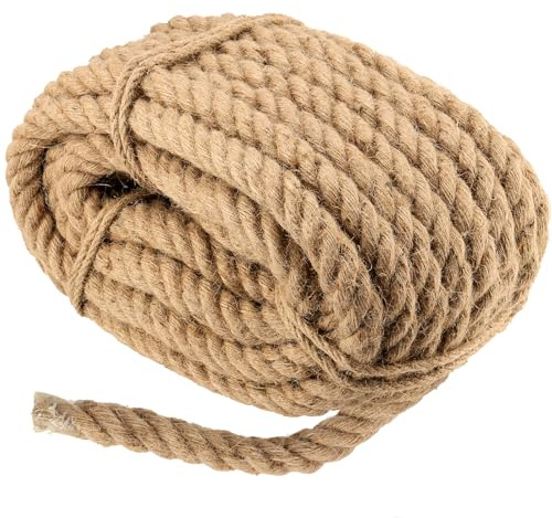 DAKFOOK Corde de chanvre en jute naturelle de 18 mm x 20 m d'épaisseur pour bricolage, jardinage, emballage, camping, décoration