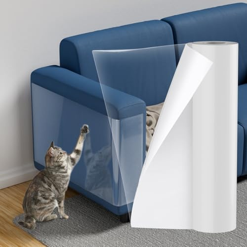 NO PINS Pain Cat Scratch Furniture Protector Thicken Self-Adhesive Single Side Couch Protector from Cat Claws,Furniture Protectors from Cats Scratching,Anti Scratch Deterren Protectors 150x12