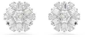 Swarovski Clous d'oreilles Idyllia, Tailles variées, Flocon de neige, Blanches, Métal rhodié