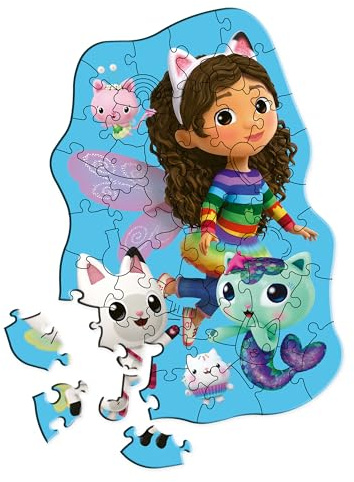Trefl - Holzpuzzle 50 Teile, Die fröhliche Gabby, Gabby's Dollhouse, 5+ | Formpuzzle „Wooden Puzzle“, unregelmäßige Formen, 10 Figuren, Figuren aus beliebten Märchen, Gedächtnistraining