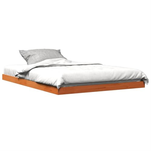 Lit Double en Bois de pin Massif vidaXL, Cadre de lit Cire Marron 140x190 cm, Meuble de Chambre à Coucher, sommier, lit en Bois, lit à Panneaux