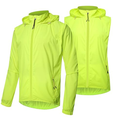 MODRYER wasserdichte Fahrradjacke Für Herren Leicht Atmungsaktiv Fahrrad Regenmantel Winter Thermojacke Hi Viz Winddichtes Fahrrad Oberteil Für Reiten Laufen Mountainbike Rennen,Green-5XL