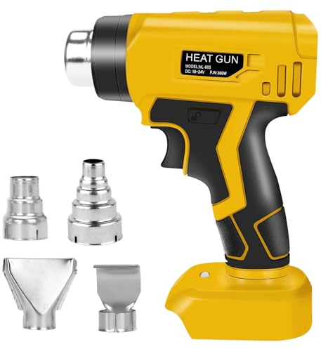 Trådlös varmluftspistol kompatibel med Dewalt 20 V-batteri, max. 430 ℃ trådlös värmepistol med 4 munstycken för färgskalning, böjningsrör, gör-det-själv (inget batteri)