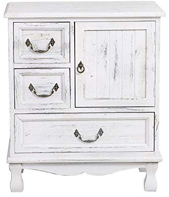 Nachttisch mit großer Schublade und Rahmenstruktur, alter Holzschrank, Schlafzimmer-Spind (Weiß, 57 x 31,5 x 67 cm)