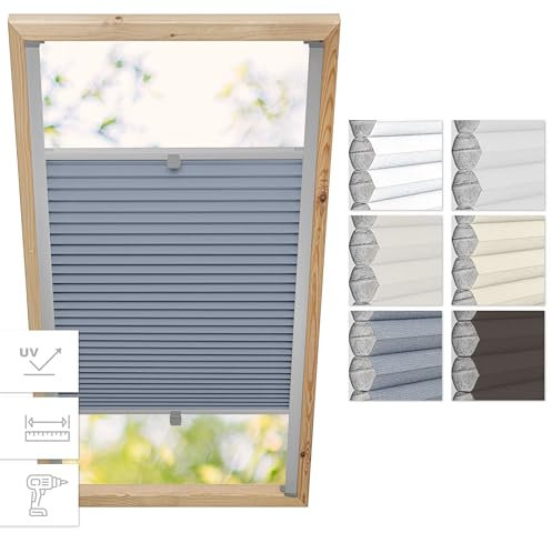 Estika Wabenplissee mit Bohren für Velux Fenster - PK10 - Stoff: Grau-Weiß, Profil: Silber - Dachfenster plissee, Fensterrollo innen, Fenster plissee, Dachfenster Rollo