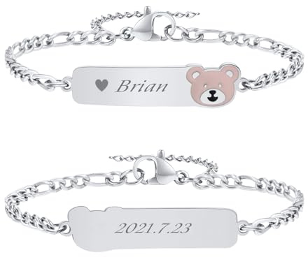 VNOX Pulseras Identificativas Niños Pulsera Personalizadas: Pulsera Infantil Chapada en Oro de 18K Grabado de Nombre y Número Regalos Comunion Niña Niño