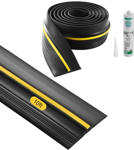 VEVOR Tira de Sellado para Umbral de Puerta de Garaje 3,05 m Tira de Sellado Inferior Impermeable para Puerta de Garaje con Adhesivo, Reemplazo de Burlete de PVC Grueso Mejorado para Bricolaje, Negro