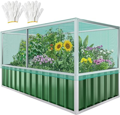YITAHOME 174x90x88CM Hochbeet mit Struktur aus Vogelschutznetz, Outdoor-Metall-Hochbeeten mit Handschuhen & Verstärktem Rahmen für Pflanzen, Gemüse und Blumen (Grün)