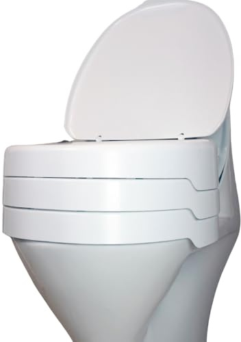 Helping Hand Company EZY-FIT Lunette WC surélevée avec couvercle Fixation à ventouse pour personnes âgées et handicapées Ajustement universel pour toilettes rondes et carrées Aide à la salle de bain
