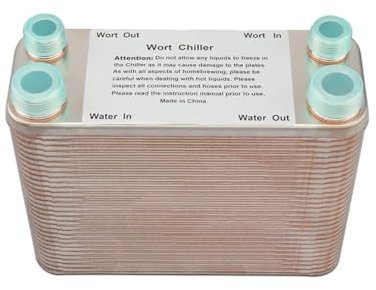 VCHICS Wärmetauscher, 60 Plattenwärmetauscher Bierwürzekühler Kühler 304 Edelstahl 1/2 NPT X 3/4 NPT for Heimbrau-Bierkühlwerkzeuge Für Fußbodenheizung, Warmwasserbereitung