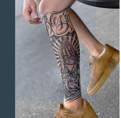 2Pcs Herbal Temporary Tattoos Stickers Fake Tattoos Praying Buddha Calf Juice Female Male Semi-Permanent Non-Reflective Waterproof Lasting 2 Weeks