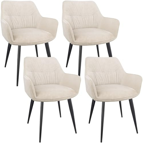 WAFTING Esszimmerstuhl 4er Set, Polsterstuhl esszimmer,esszimmerstühle mit armlehne, Metallbeine, Belastung 120 kg,Stühle für Esszimmer,Küchenstuhl für Wohnzimmer, Arbeitszimmer,Schlafzimmer,Khaki