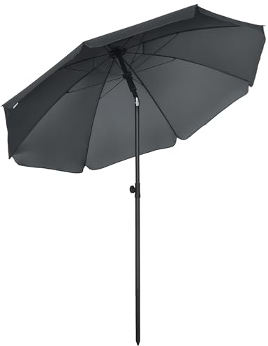 Outsunny Sonnenschirm Strand Ø180 cm UV 50+ windfest stabil Strandschirm mit UV-Schutz sturmfest Balkon-Schirm faltbarer Gartenschirm sicherer Sonnenschutz für Reisen Strand Balkon Camping Dunkelgrau