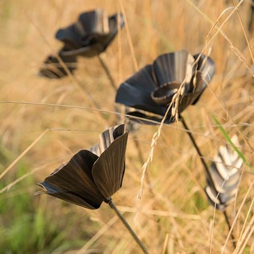 Crocus Collection 83cm Poppy Planter Flower Stake Plant Markers Antique Bronze Ornate Metal Garden Decorations