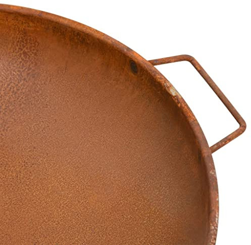 Bonfire Fire Pit, Large Utomhus Stål Träbrännande Eldskål, 67,5 X 58 X 22,5 Cm, Rustik Beläggning, Bärbar med Handtag, BBQ Grill Grid Compatible, för Trädgård eller Uteplats