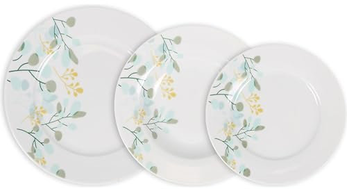 La Mediterránea Vajilla completa 18 Piezas de Vidrio Templado, Incluye 6 Platos Llanos, 6 Platos Hondos y 6 Platos de Postre, Colección Rivoli