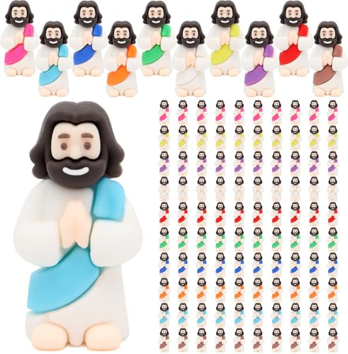 100pcs Praying Jesus Figures, Mini Jesus Figurines in Bulk for Easter Gifts
