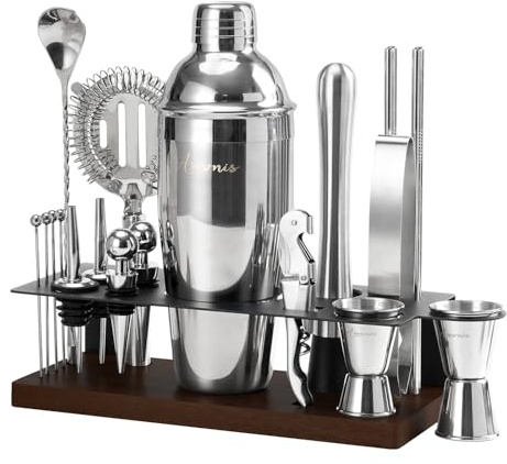 23-teiliges Cocktail-Shaker-Set mit Ständer, Edelstahl 304, Barkeeper-Set | Komplettes Hausbar-Set: Auslaufsicherer Shaker, Jigger, Stößel, 18/8-Edelstahl, Geschenk für Anfänger, Cocktail-Liebhaber