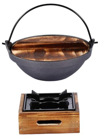 iplusmile Pentola per Cuocere Noodles e Sukiyaki per Uso Domestico in Ghisa Giapponese Facile da Pulire con Manico in Legno