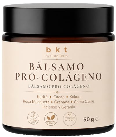 Bálsamo Pro-Colágeno con Espino Amarillo y Rosa Mosqueta | 50 g | Con mantecas de karité, cacao y kokum, rosa mosqueta, granada, camu camu y vitamina E. Natural y vegano.