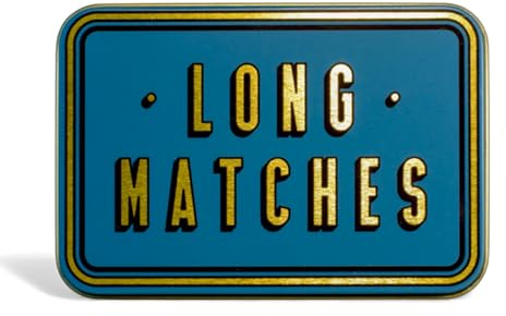 TINIT Long Matches Tin | Storage Box Match Firelighter Metal Lighter Gift Storage Funky Unique Present Birthday Christmas Home Housewarming Aesthetic Kitchen Decor | Long Matches (Gold on Navy)