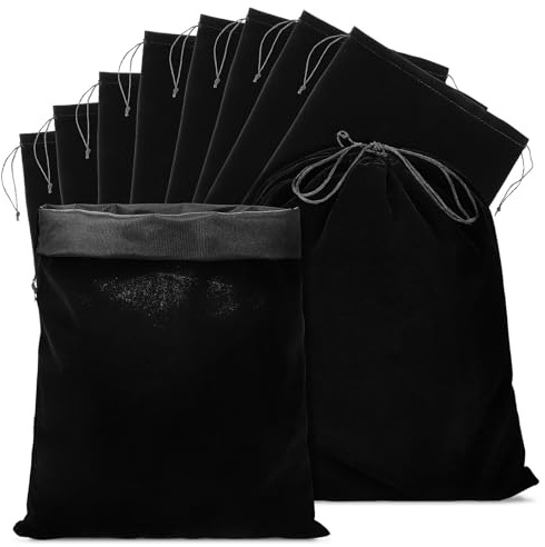 Garneck Lot de 10 Pochettes de Rangement en Flanelle Noire 30 X 40 CM Cordon Grands Paquet Présents Polyvalents pour Bijoux Bonbons et Accessoires Sachets Présents à Cordon Sécurisés