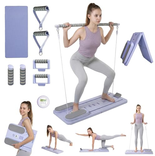 Pilates Board Set - Pilates Reformer, Multi-Foldable Pilates Reformer Set, Portable Pilates Reformer, Trainer Machine for Home Workout with Timer, Ab, Core, Fitness, Exercise (Purple)