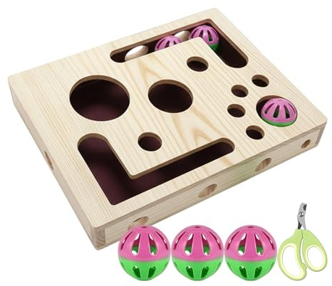 Katzenspielzeug Kratzpuzzle Box,Holz Kratzmöbel Kratzbrett mit Klingelball | Katzen Kratzpuzzle Beschäftigungsbox Mit Glockenball | Für Innenbereich Kätzchen Haustierpflege Couch Möbel Ecke Teppich