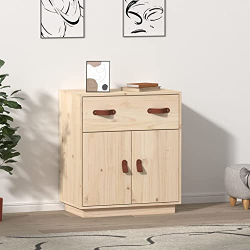 HETFTJN Sideboard 65,5x40x75 cm Kiefernholz Landhausstil mit Tür Stauraum für Wohnzimmer Küche Flur Robustes Massivholz lowboard