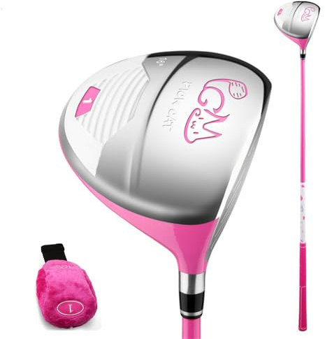 1# 5# mazza da golf in legno per destrorsi, ragazzi e ragazze, piloti ibridi in ferro e legno, asta in carbonio con copertura per la testa (rosa, per età 9-12, #1)