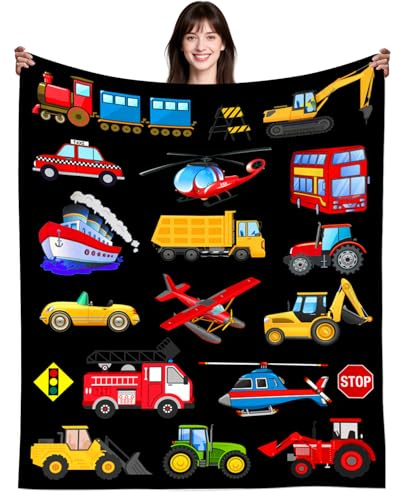 Baufahrzeug LKW Decke Jungen Kinder niedliche Bagger werfen Decke mit Autos Plüsch gemütliche Bettwäsche LKW Auto Geschenke Decken für Jungen Mädchen Kinder Erwachsene Bettzimmer Dekor 100x130cm